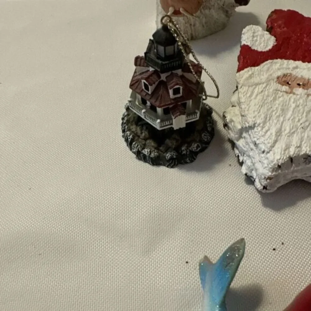 Nautical Christmas Ornaments Lot of 13 fish turtle dolphin Santa driftwood shell